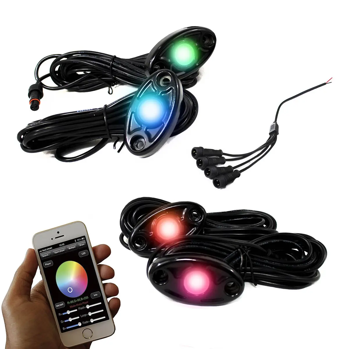 Race Sport Lighting Colorsmart 4-Led Rock Light Kit Rgb Multi-Color Rsld4kitcs 1
