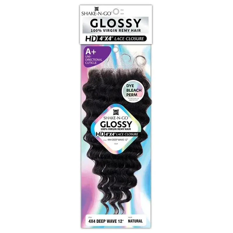 Shake N' Go: Glossy 4X4 Deep Wave Lace Closure 12" 1