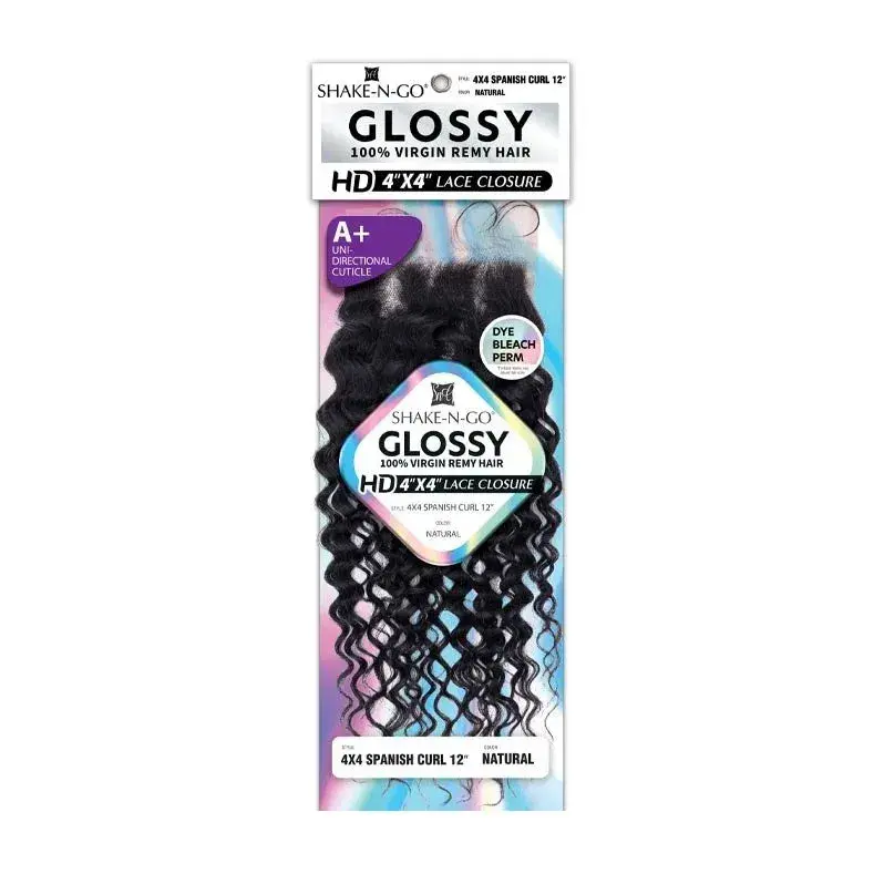 Shake N' Go: Glossy 4X4 Spanish Curl Lace Closure 12" 1