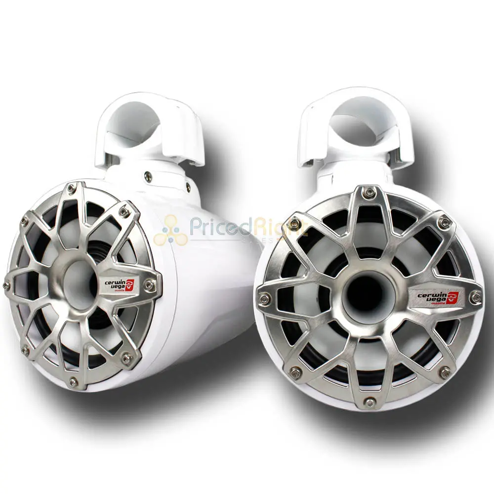 Cerwin Vega 6.5" Two Way Marine Tower Speakers 300 Watt Led White Sl65f4w Pair 1