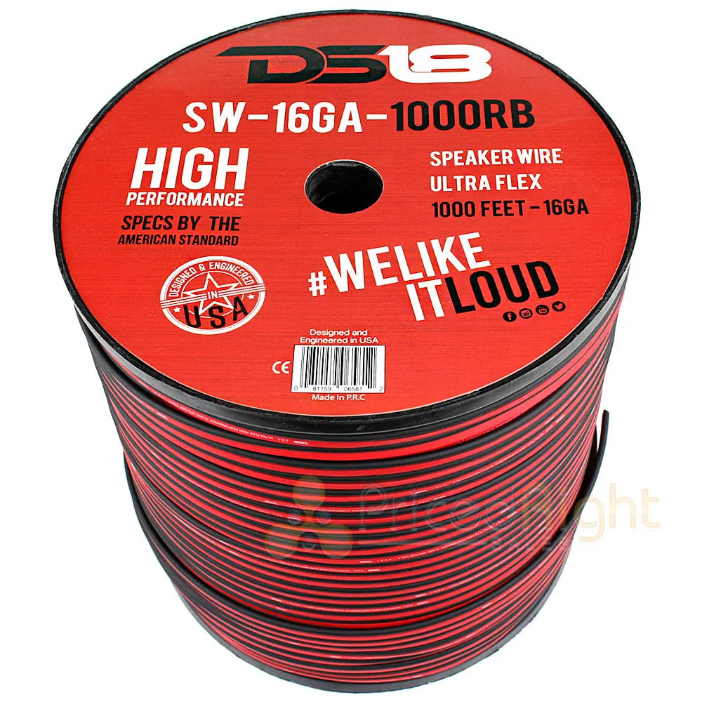 1000 Ft 16 Gauge Awg Speaker Wire Car Audio 1000' Black Red Zip Wire Ds18 Spool 1