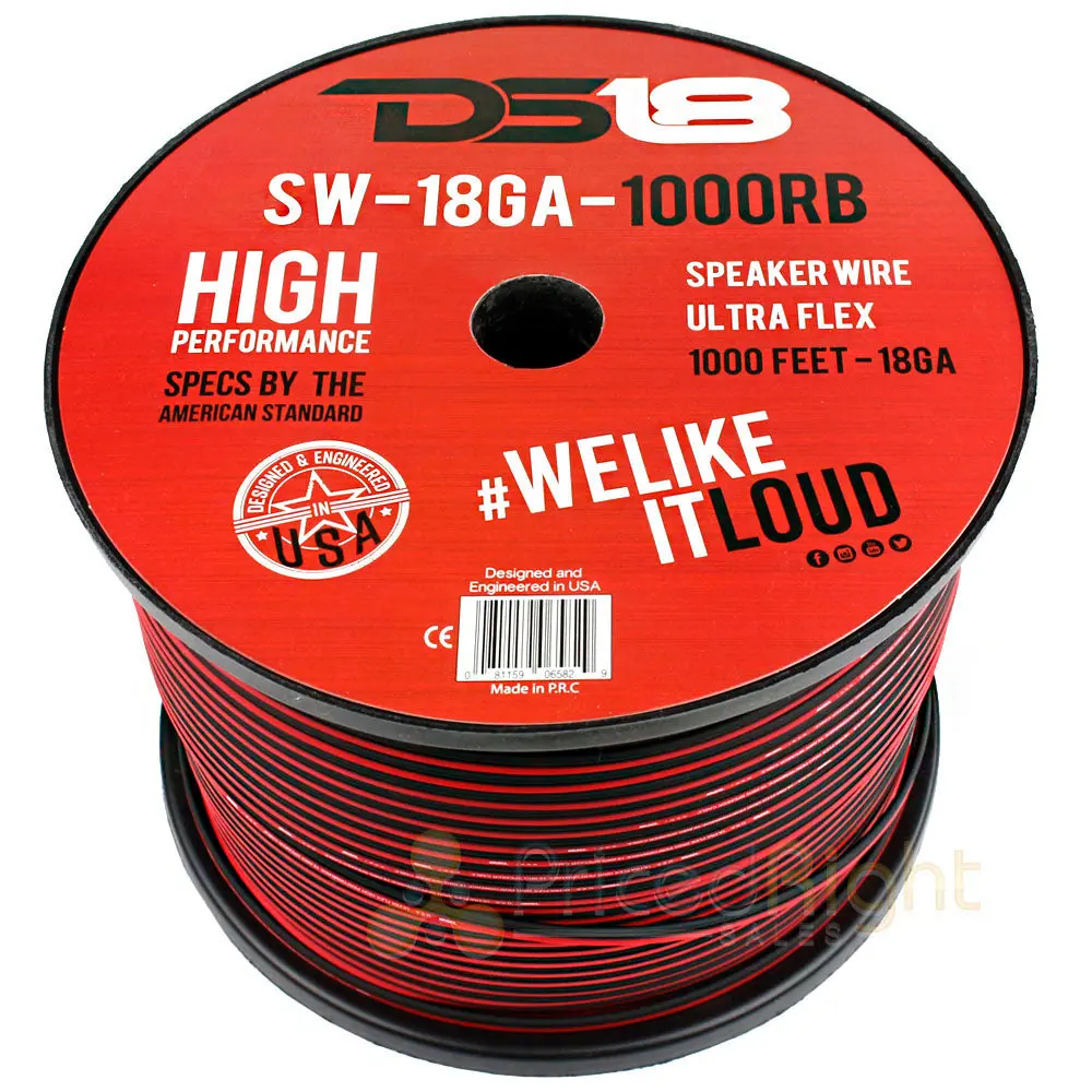 1000 Ft 18 Gauge Awg Speaker Wire Car Audio 1000' Black Red Zip Wire Ds18 Spool 1