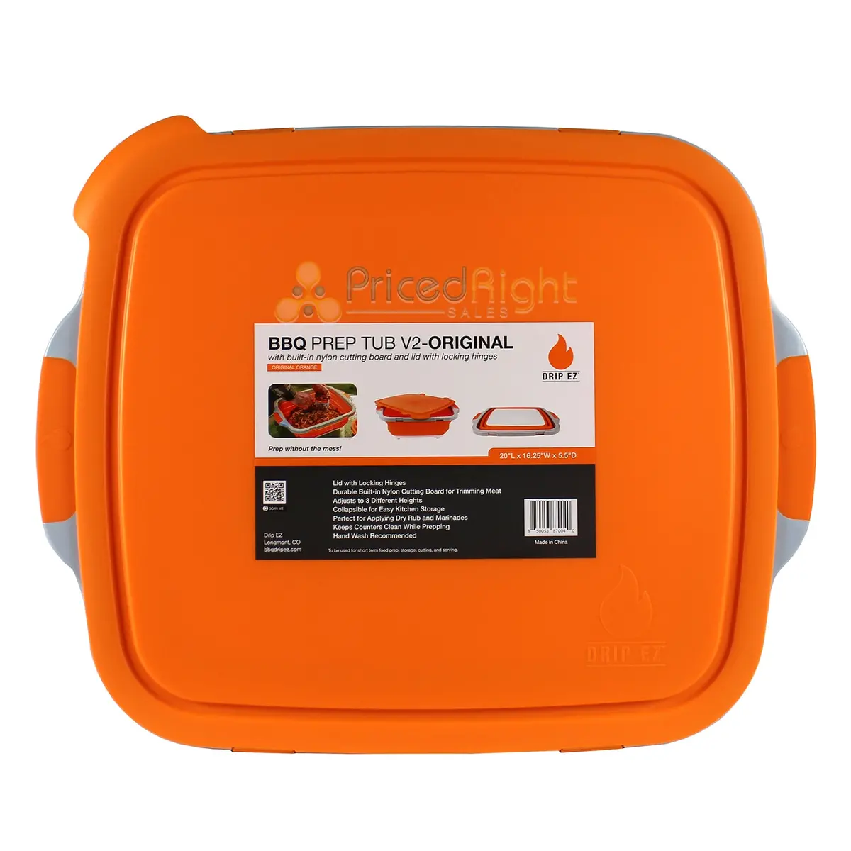 Drip Ez Large Bbq Prep Tub V2 With Locking Lid Cutting Board Orange Tubv2-1-Or 1