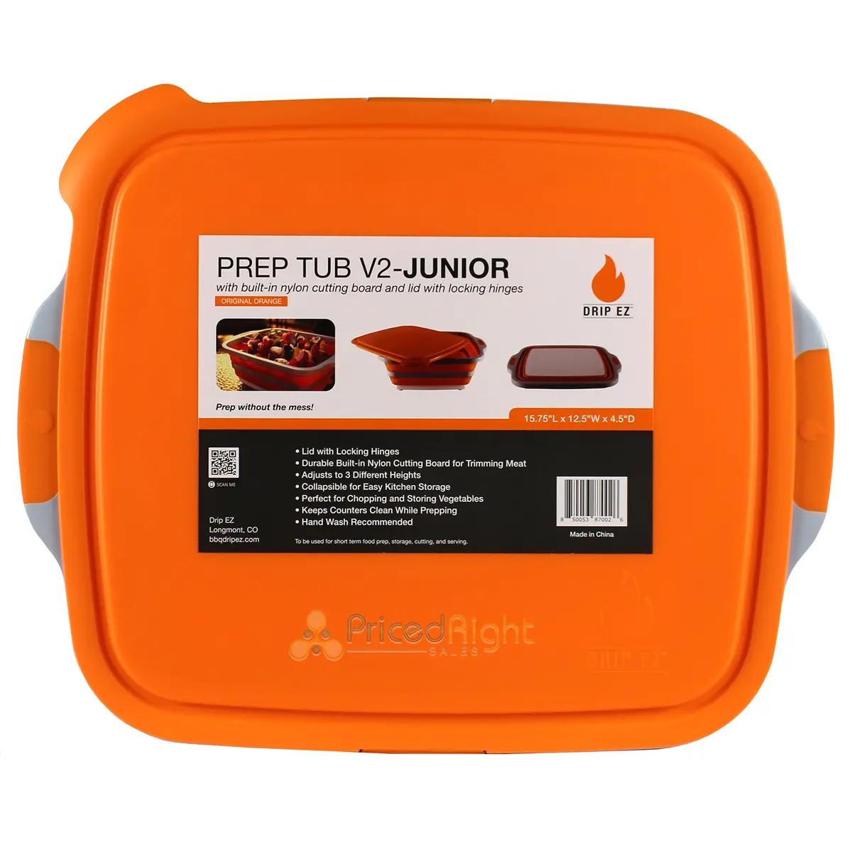 Drip Ez Jr Bbq Prep Tub With Locking Lid And Nylon Cutting Board Tubv2-Jr-1-Or 1