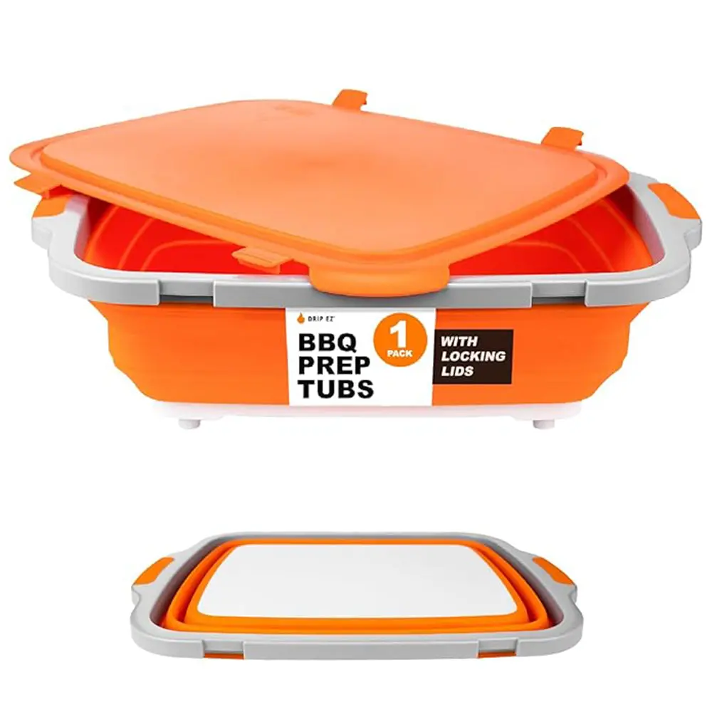 Drip Ez Xl Bbq Prep Tub V2 With Locking Lid Cutting Board Orange Tubv2-Xl-1-Or 1
