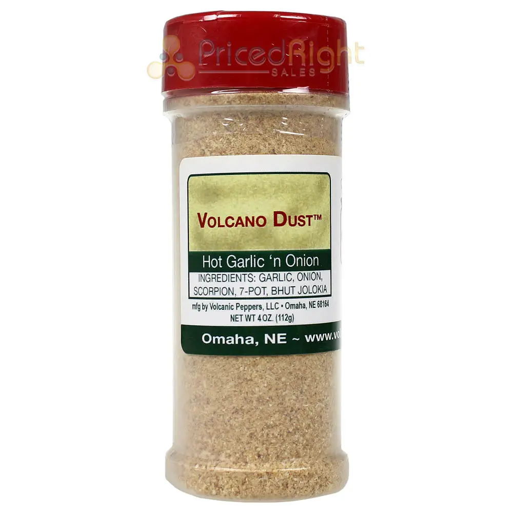 Volcanic Peppers Hot Garlic 'N Onion Seasoning Volcano Dust Rub Hot 4 Oz Bottle 1